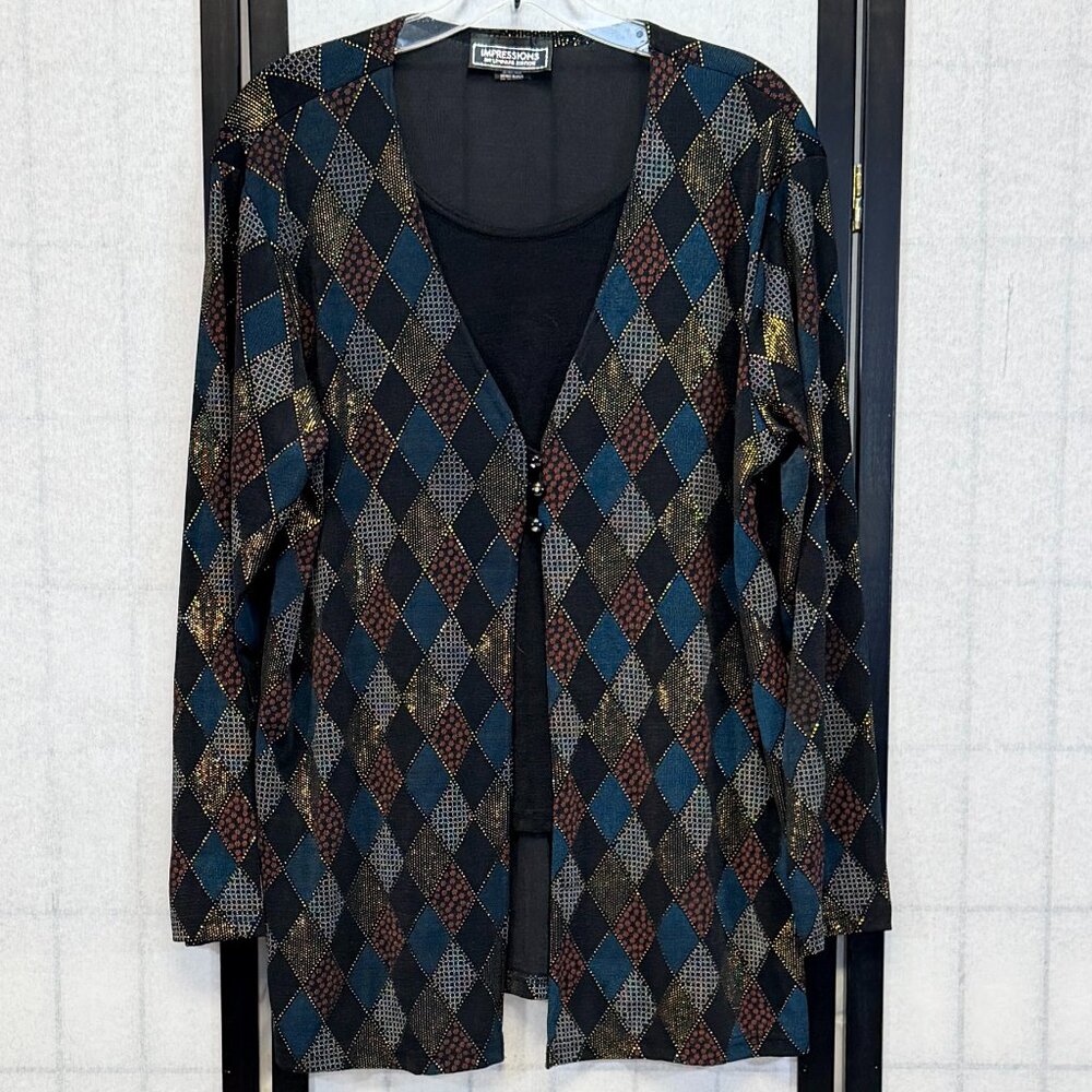 Impressions Millennium Edition Faux 2 Pc Harlequin Metallic Jacket over Black L